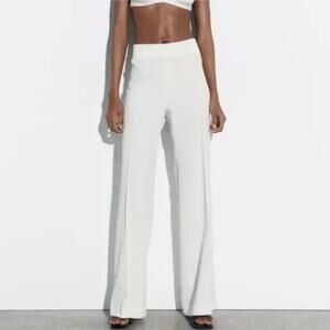 Zara High Waist Crease Seam White Trousers